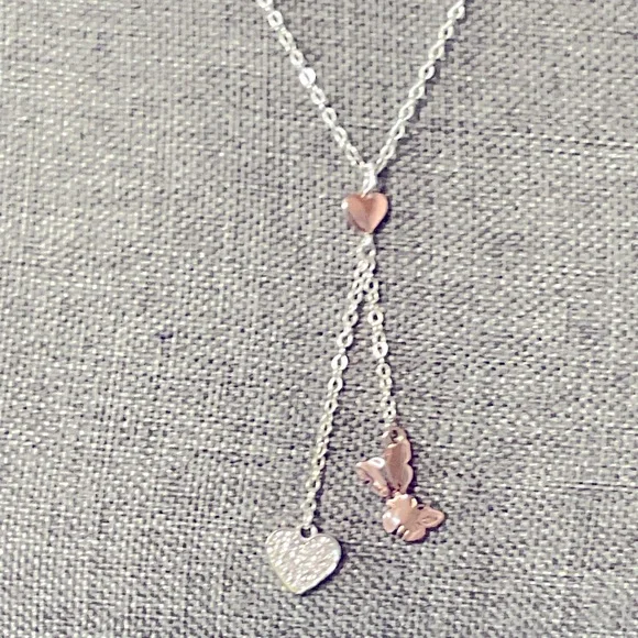 Silver & Rose Gold Tone Pendant Heart & Butterfly - Picture 5 of 8